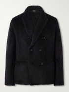 TOM FORD - Double-Breasted Brushed Cashmere, Mohair and Silk-Blend Knitted Blazer - Black