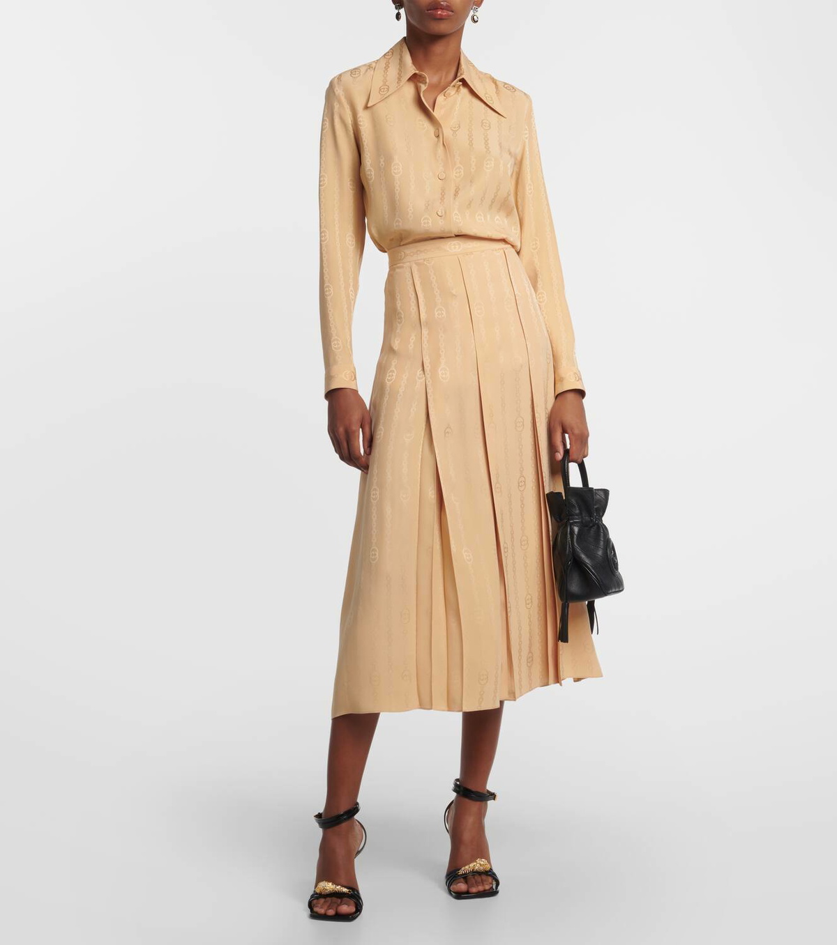 Gucci Interlocking G Chain jacquard silk midi skirt Gucci