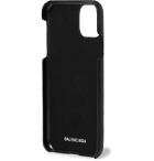 Balenciaga - Logo-Print Full-Grain Leather iPhone 11 Case - Black