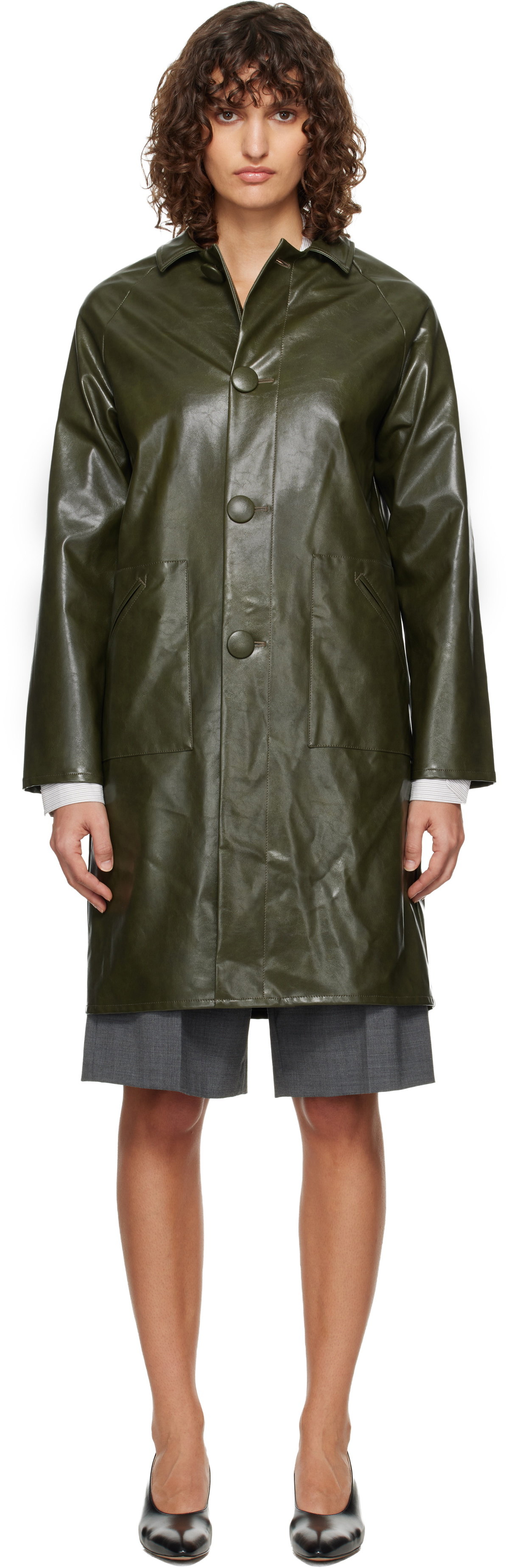 MM6 Maison Margiela Khaki Raglan Faux-Leather Coat