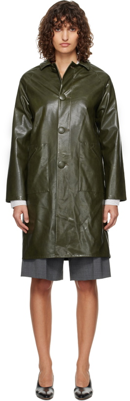 Photo: MM6 Maison Margiela Khaki Raglan Faux-Leather Coat