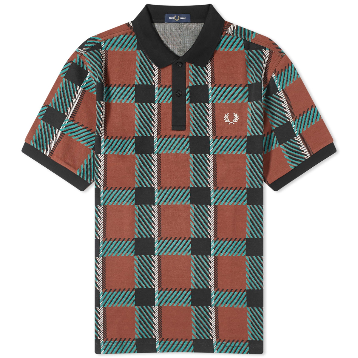 Fred Perry Men's Gllitch Tartan Polo Shirt in Whisky Brown Fred Perry