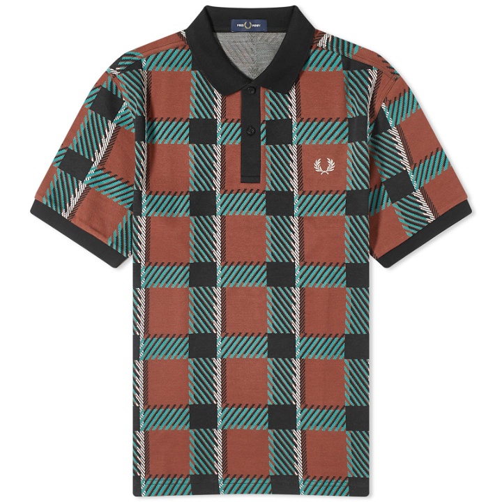 Photo: Fred Perry Men's Gllitch Tartan Polo Shirt in Whisky Brown