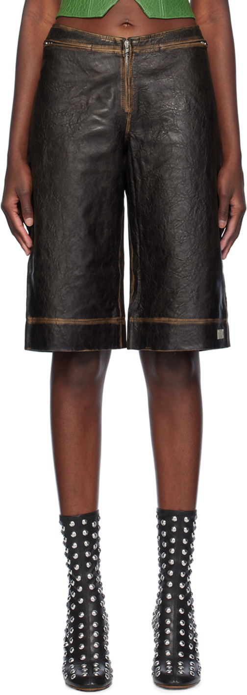 KNWLS Brown SLK Leather Shorts