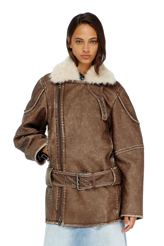 Photo: Diesel Double-breasted aviator-biker coat - Jackets Womens in Brown