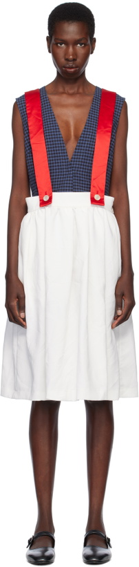 Photo: Comme des Garçons Girl White & Red Gabardine & Satin Midi Skirt