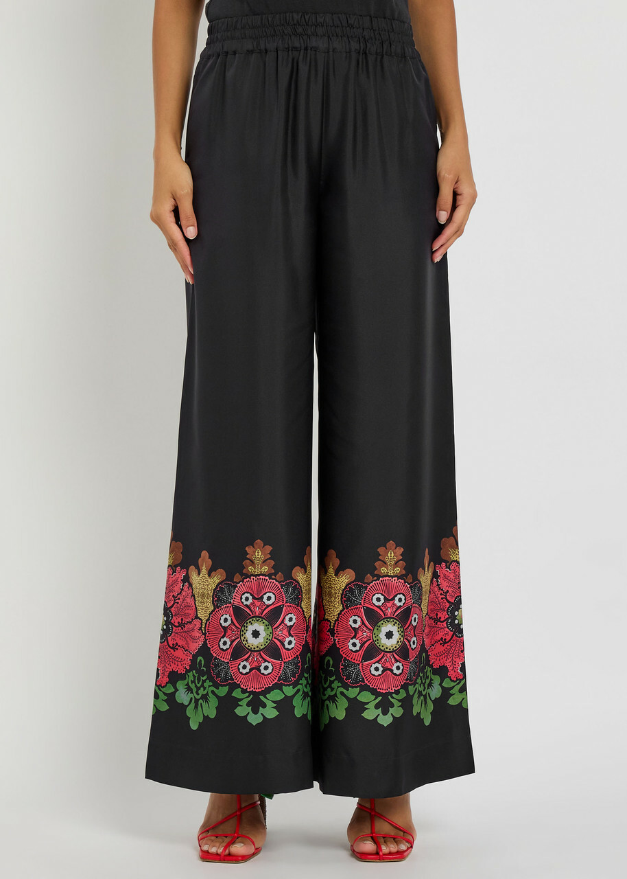 LA Double J Printed Silk Palazzo Wide-leg Trousers Multicoloured