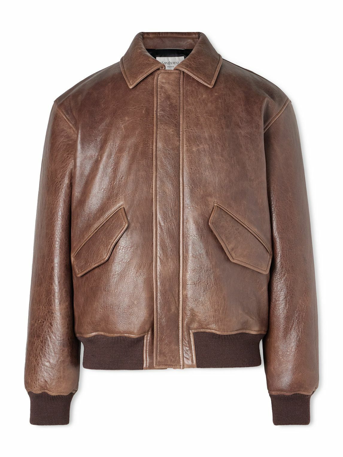 SAINT LAURENT - Leather Bomber Jacket - Brown Saint Laurent