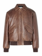 SAINT LAURENT - Leather Bomber Jacket - Brown
