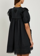 Ganni Lace-trimmed Linen Mini Dress Black