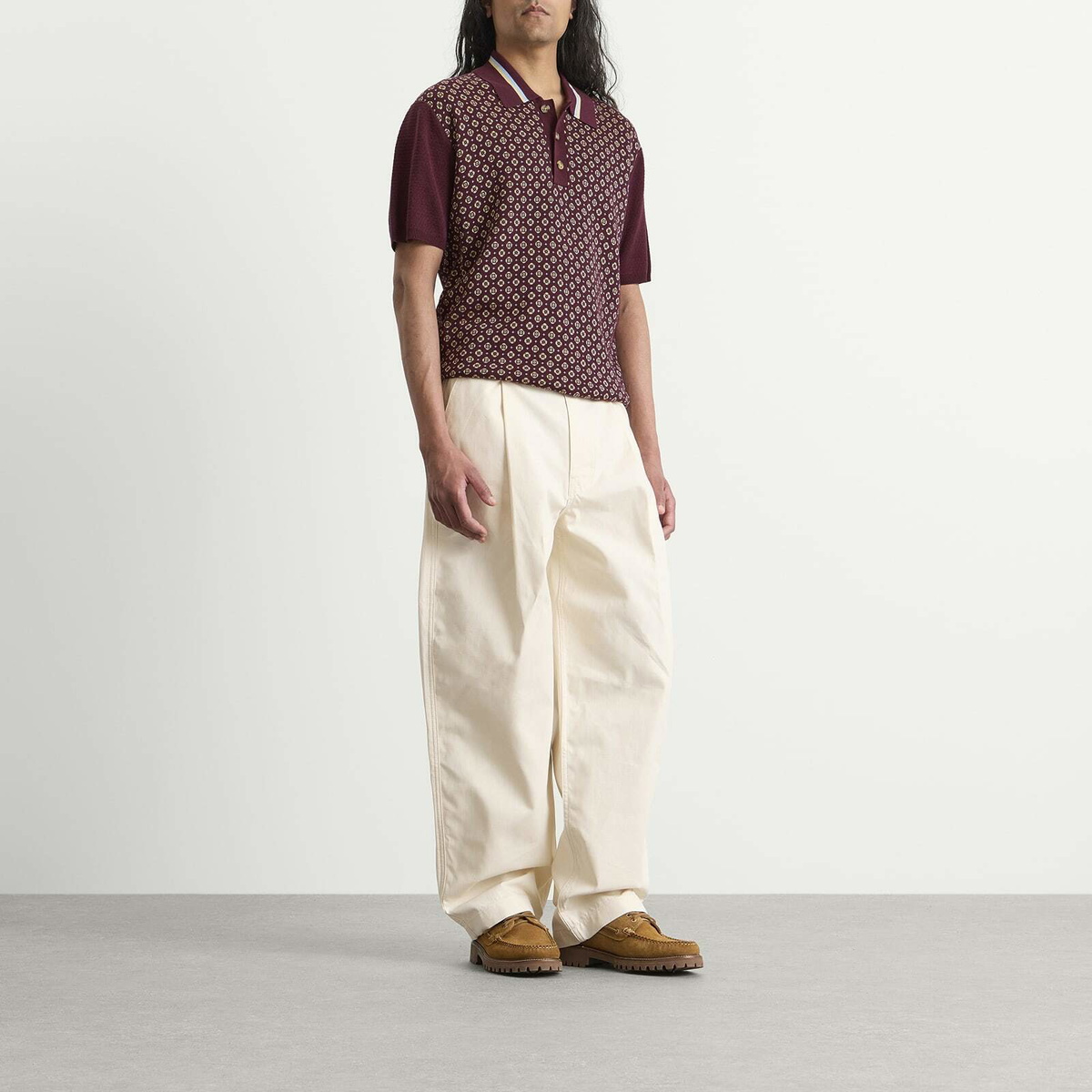 Drôle de Monsieur Men's Jacquard Polo Shirt in Dark Red