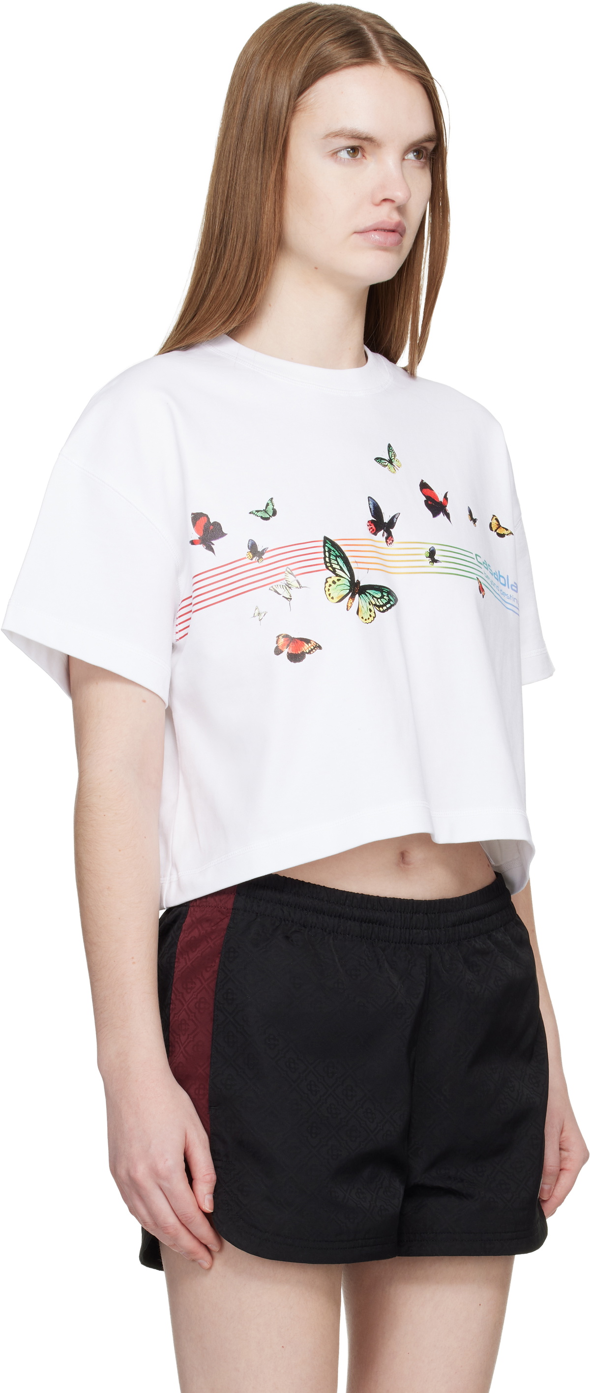 Casablanca White Butterfly Boxy Cropped T-shirt