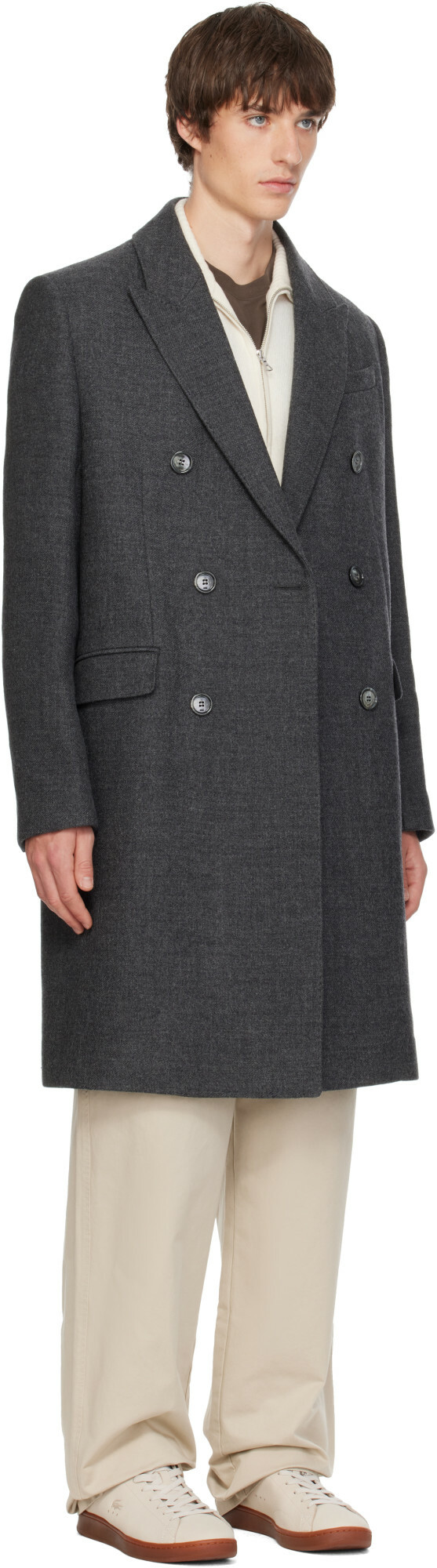 AMI Paris Gray Double Breasted Wool Coat