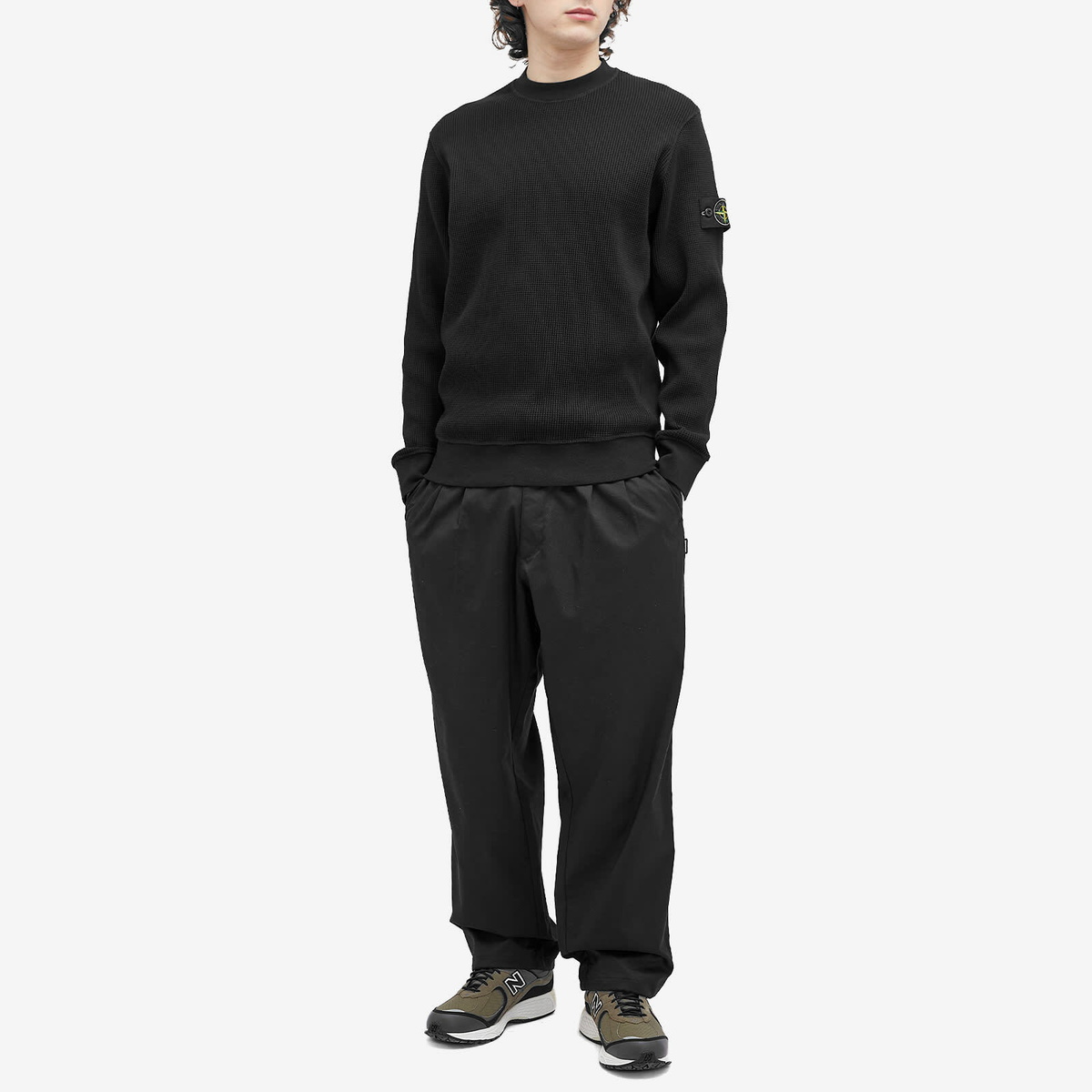 Stone Island Men's Waffle Crew Neck Sweatshirt in Black Stone Island