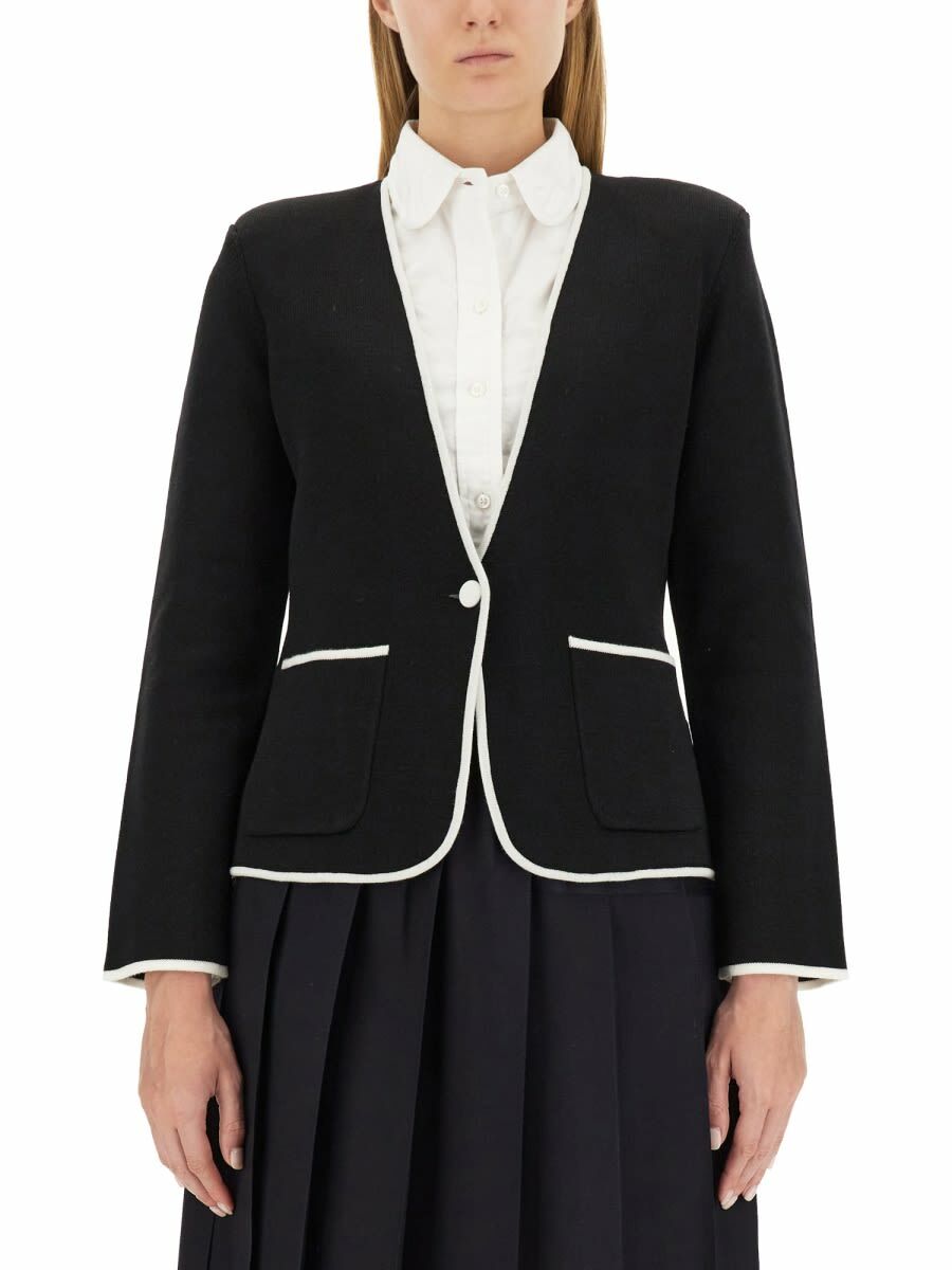 ジャケット Thom Browne Single-Breasted Collarless Jacket Thom Browne Single-breasted Collarless Jacket Thom Browne