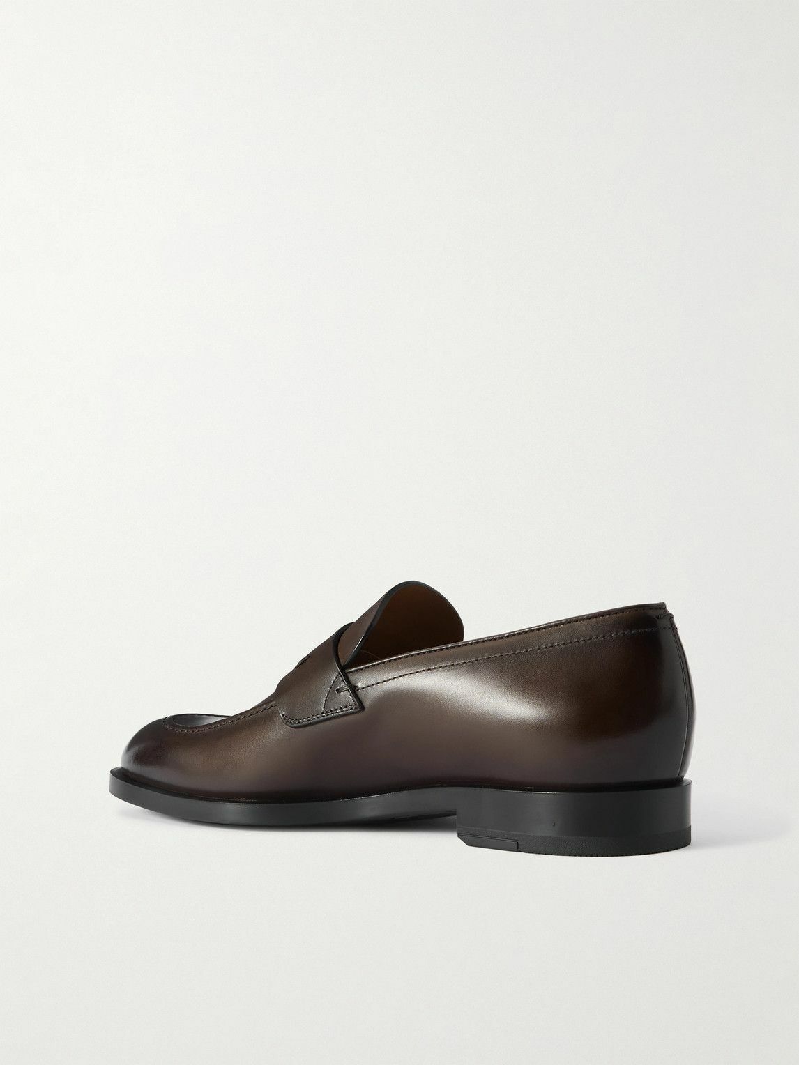 Zegna - New Classic Flex Glossed-Leather Penny Loafers - Brown