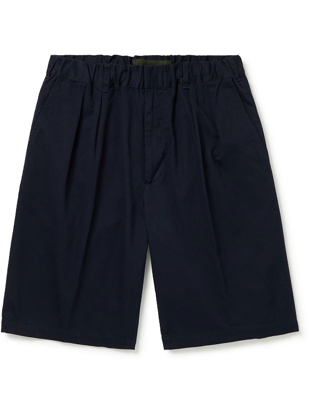 Photo: Aspesi - Wide-Leg Pleated Cotton-Gabardine Drawstring Shorts - Blue