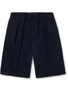 Aspesi - Wide-Leg Pleated Cotton-Gabardine Drawstring Shorts - Blue