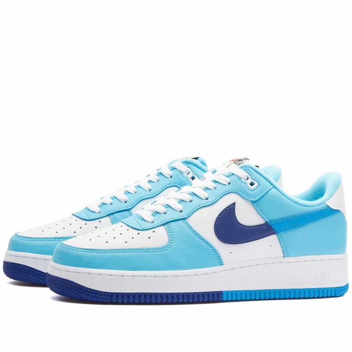 Photo: Nike Men's Air Force 1 '07 LV8 RMX Sneakers in White/Light Photo Blue