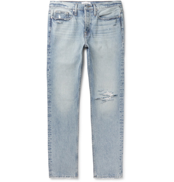 Photo: FRAME - L'Homme Slim-Fit Distressed Denim Jeans - Blue