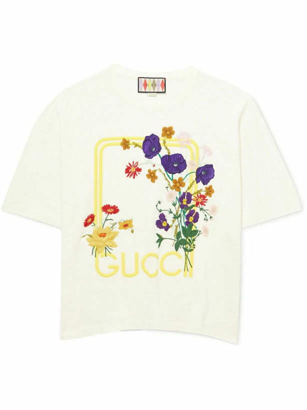 Photo: GUCCI - Embroidered Slub Linen-Jersey T-Shirt - White