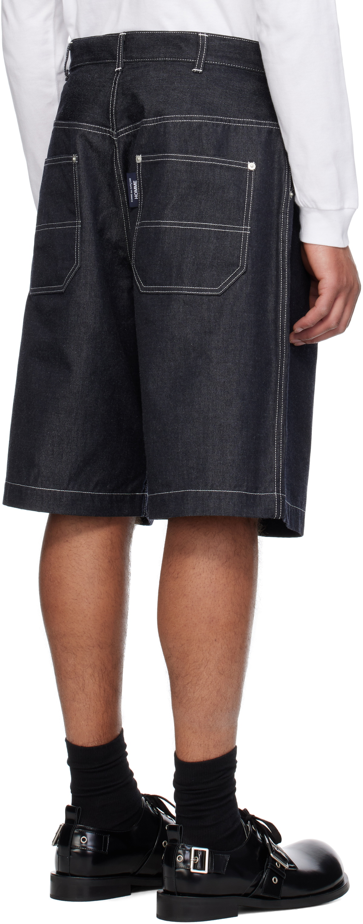 Comme des Garçons Homme Navy Cotton Nylon Denim Shorts