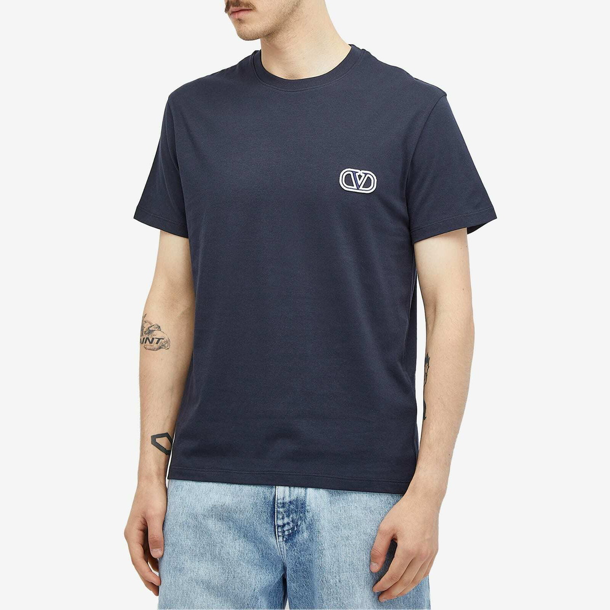 トップス VALENTINO V Logo Piping Tee Navy Valentino Men's V Logo T Shirt in Navy Valentino