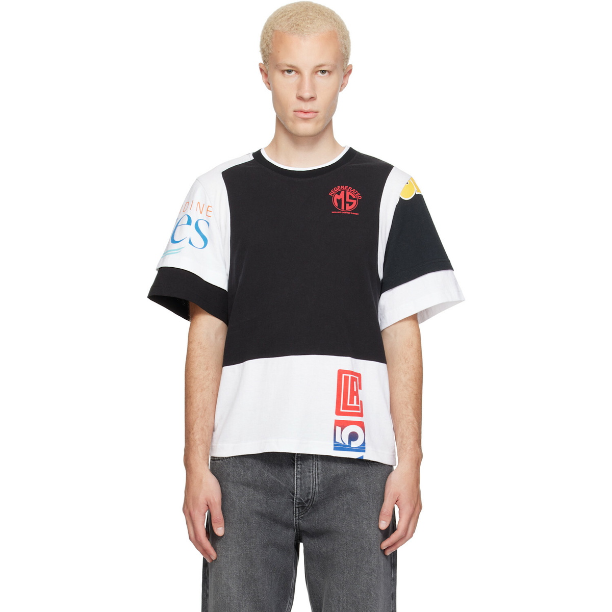 Marine Serre Black & White Regenerated Graphic Jersey Layered T-shirt