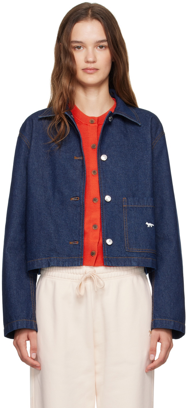【DEARMINE】Maison Cropped Jacket Set Up Bottom ZIPPED CROPPED DENIM JACKET | Maison Kitsuné