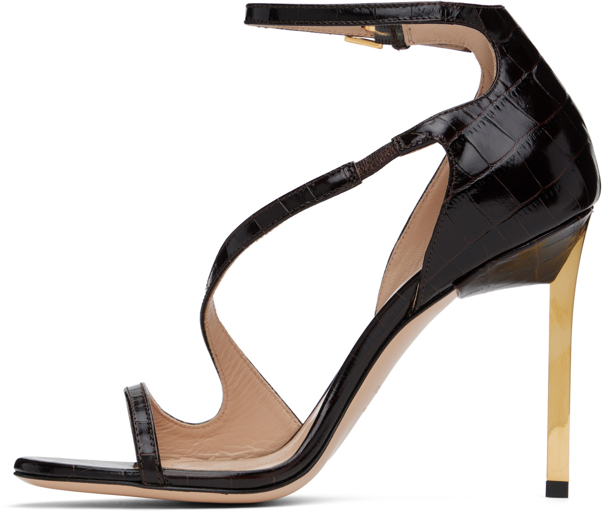 TOM FORD Brown Shiny Stamped Crocodile Heeled Sandals TOM FORD