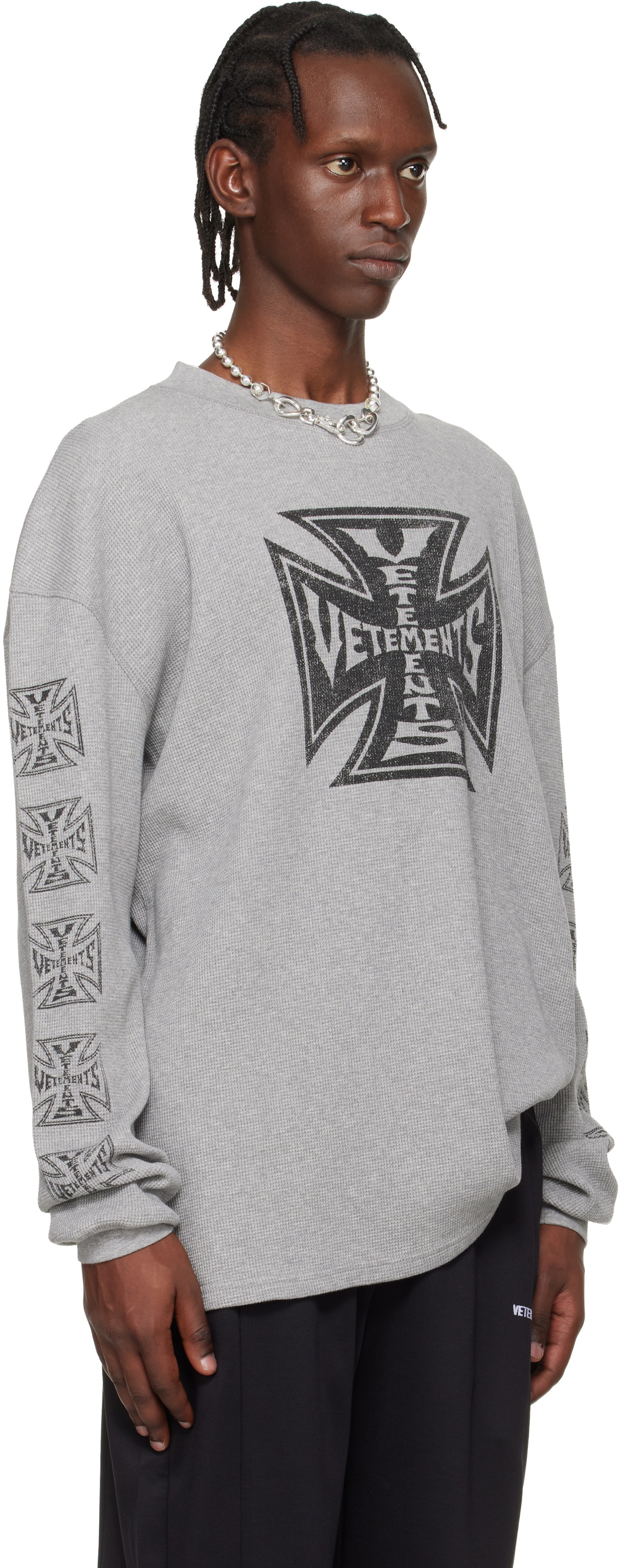 VETEMENTS Gray Biker Cross Waffle Longsleeve T-shirt Vetements