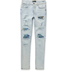 AMIRI - MX1 Skinny-Fit Panelled Distressed Stretch-Denim Jeans - Blue