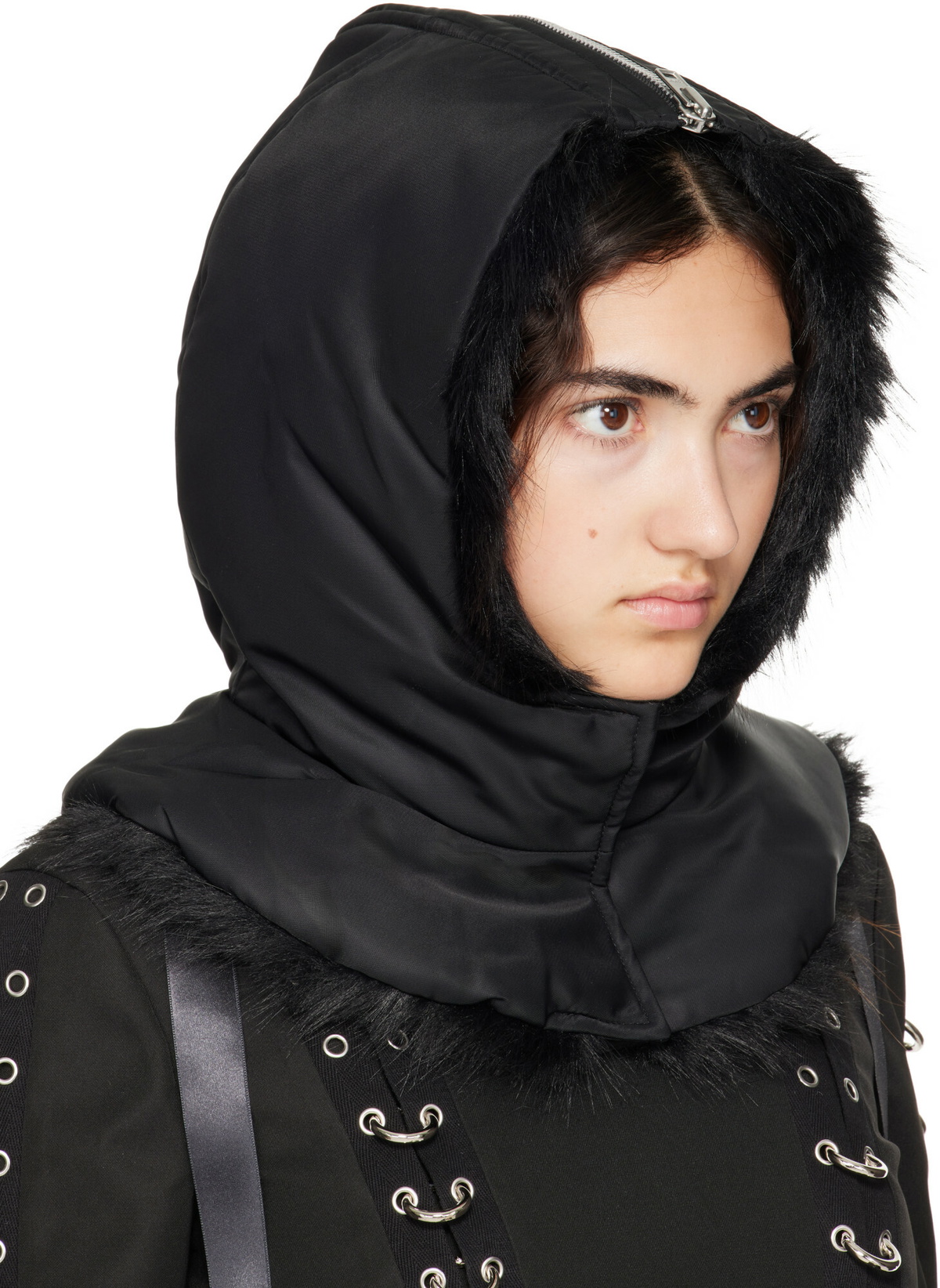 Simone Rocha Black Split Faux Fur Zip Hood