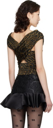 GANNI Khaki Printed Shiny Jersey Sleeveless Ruched Top