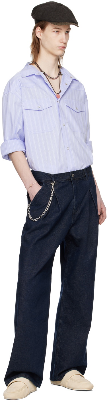 AFTER PRAY Navy Pleated Jeans