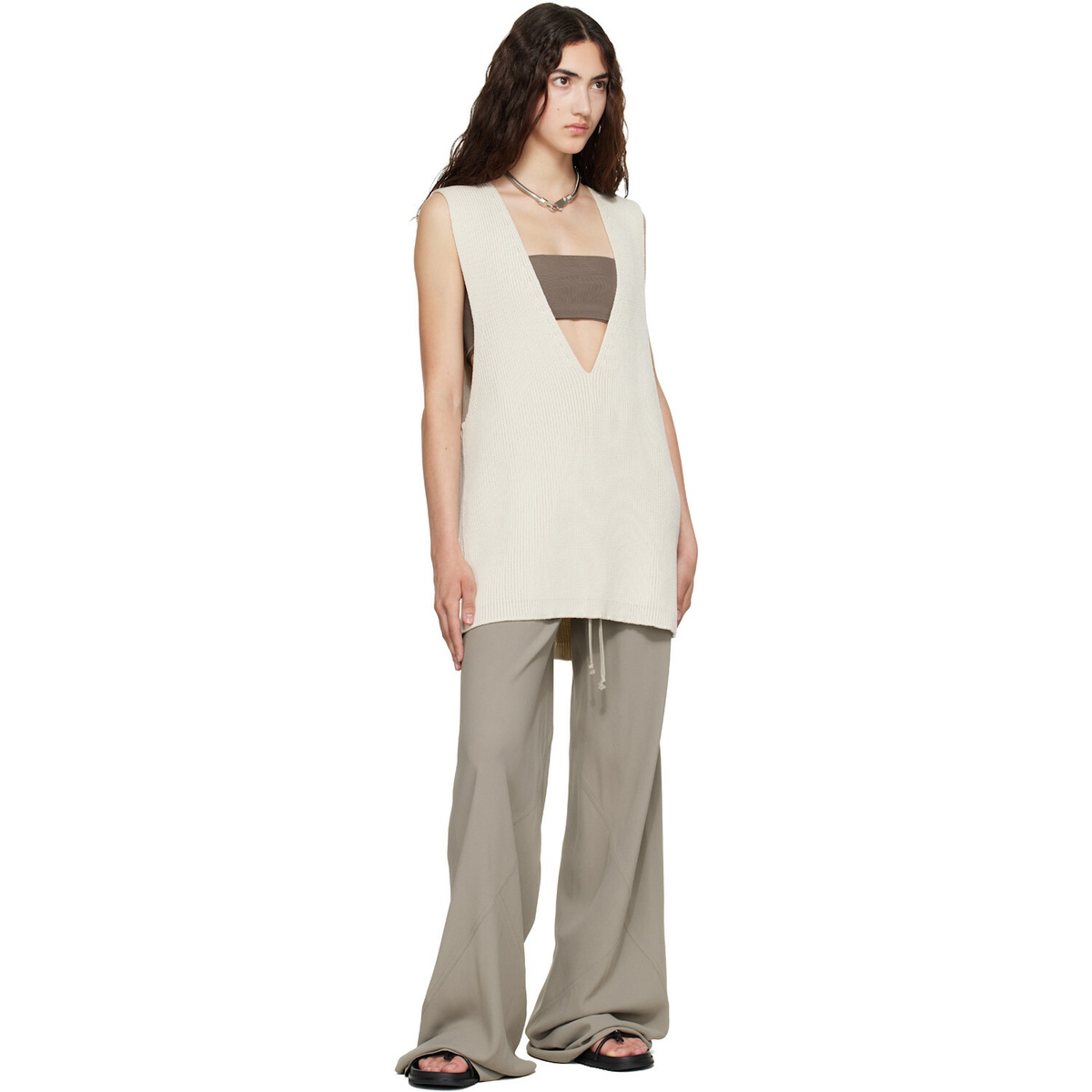 Rick Owens Off-White Tower Wool Knit V Neck Vest