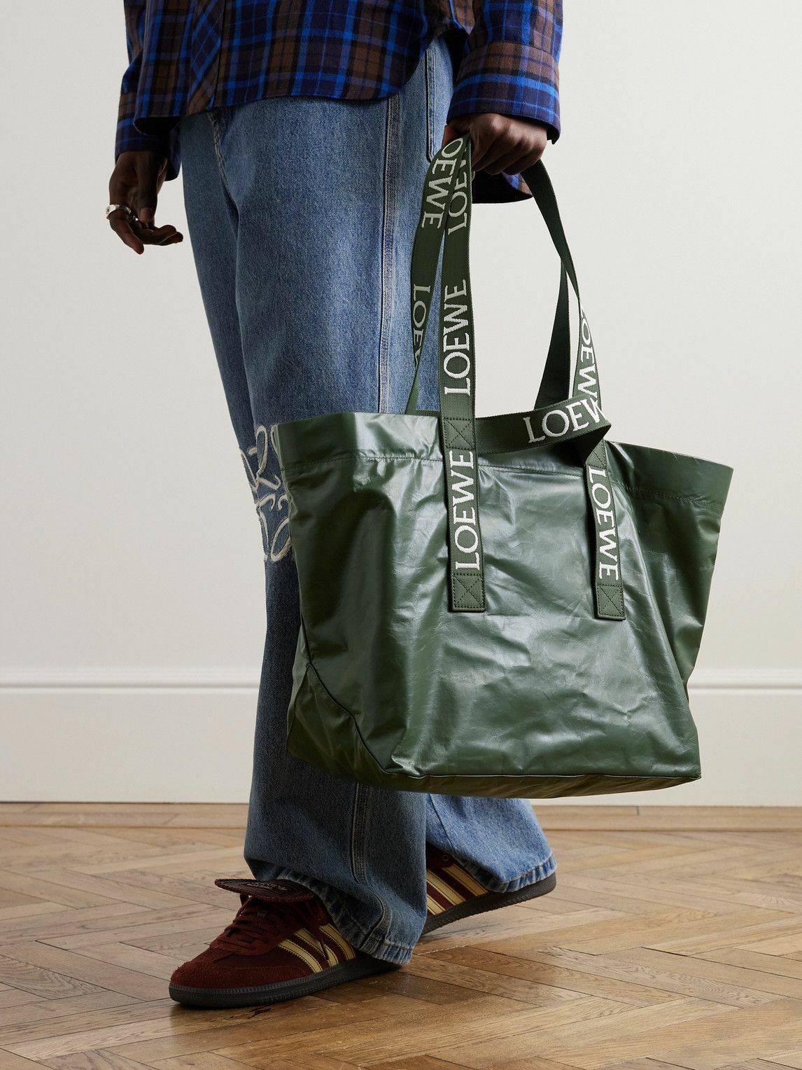 LOEWE - Webbing-Trimmed Crinkled-Leather Tote Bag Loewe