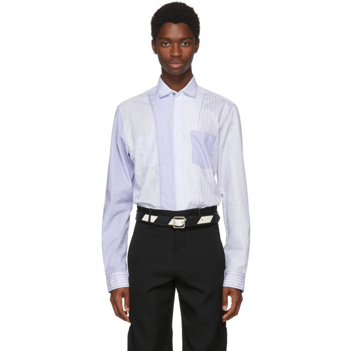 Photo: Lanvin Blue Stripe Casual Fitted Patch Shirt 