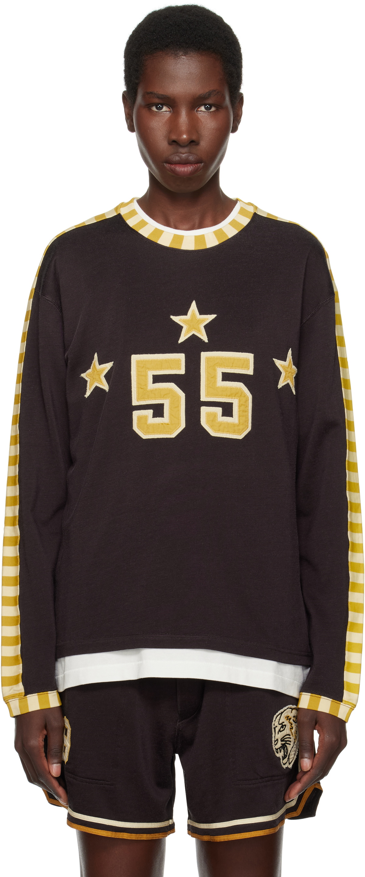 Bode Brown Medalist Appliqué Long Sleeve T-shirt