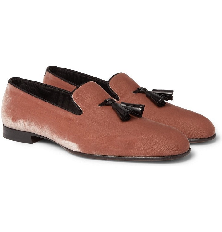 Photo: TOM FORD - William Leather-Trimmed Velvet Tasselled Loafers - Pink