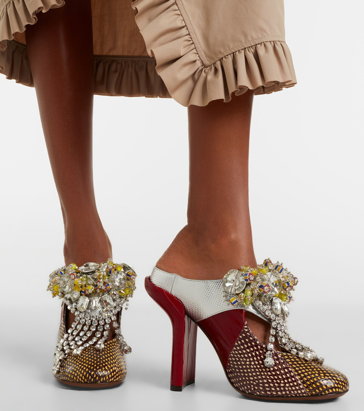 Dries Van Noten Embellished patchwork leather mules