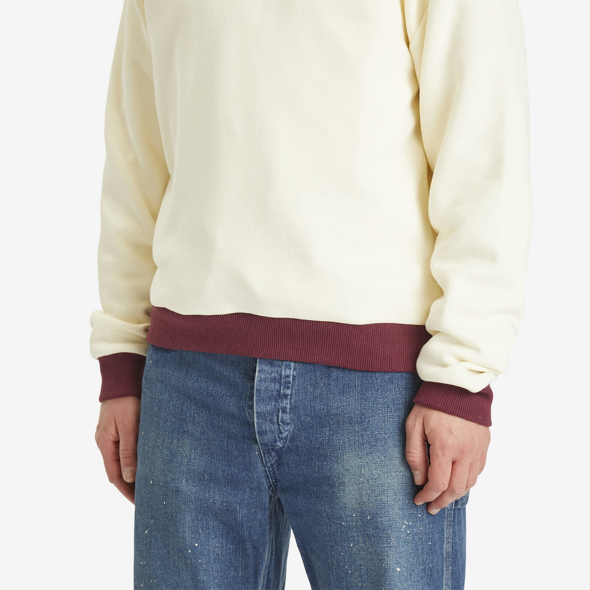 Dubbleware Men's Contrast Quarter Zip Sweatshirt in Ecru/Burgundy