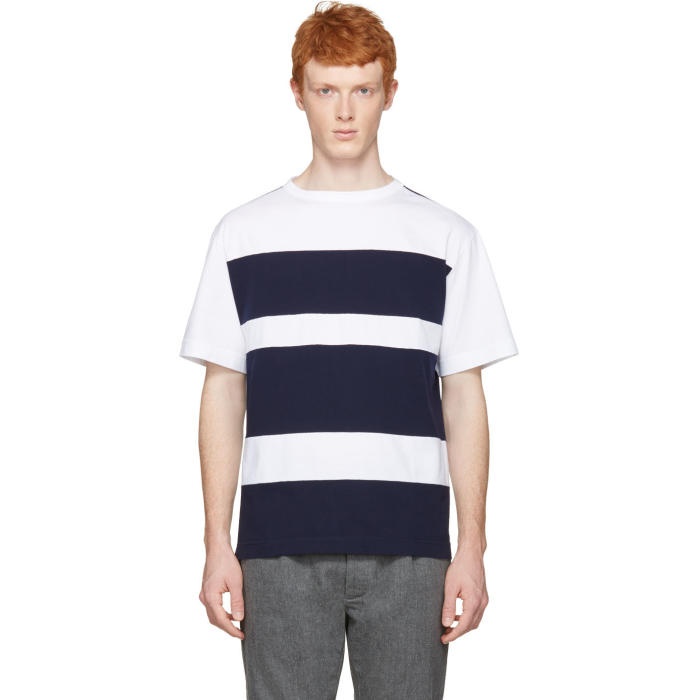 Photo: Marni White and Navy Wide Stripes T-Shirt