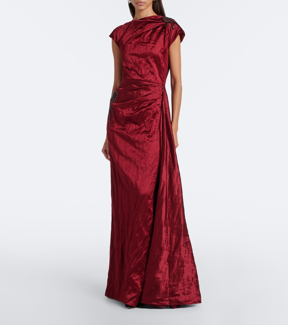Erdem Draped embellished satin gown