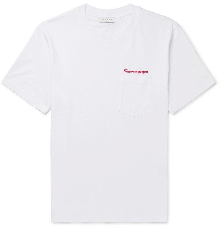 Photo: Sandro - Slim-Fit Embroidered Cotton-Jersey T-Shirt - White