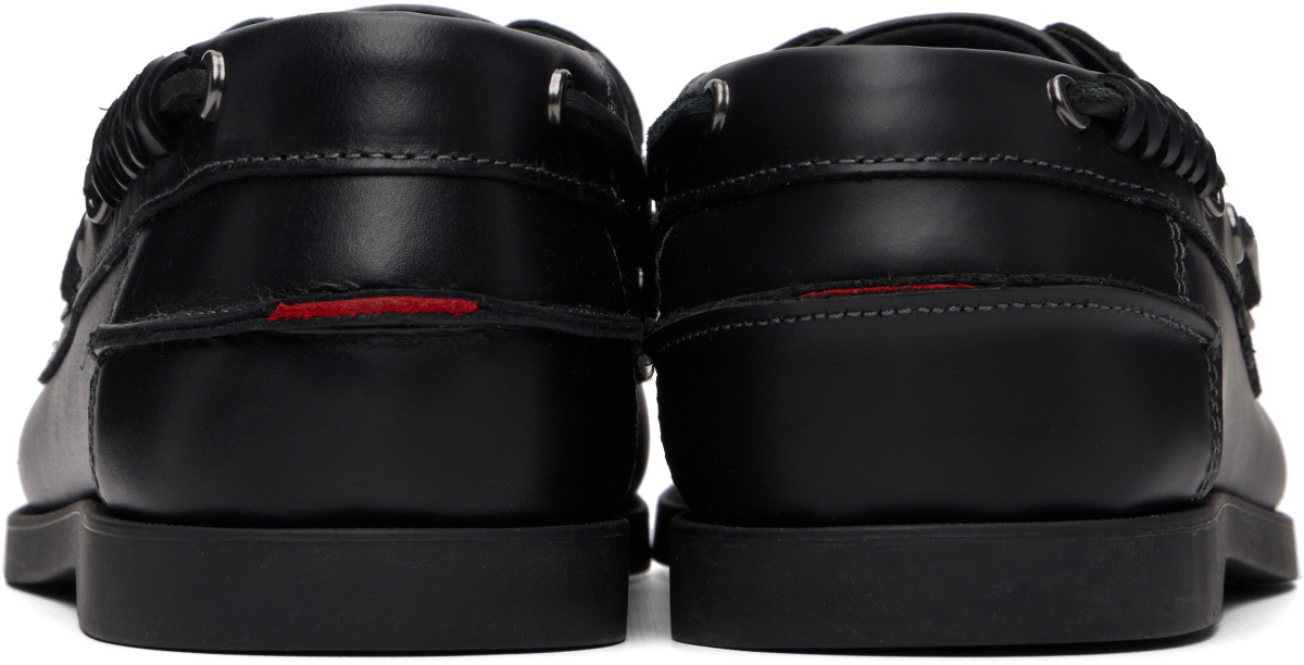 Hugo Black Leather Lacing Detail Boat Shoes