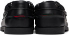 Hugo Black Leather Lacing Detail Boat Shoes