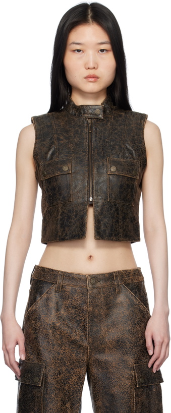 Photo: GUESS USA Brown Crackled Leather Vest