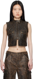 GUESS USA Brown Crackled Leather Vest