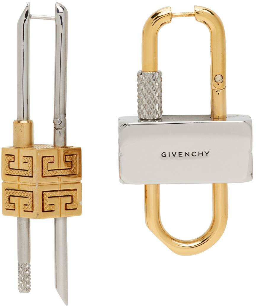 Givenchy: Silver Lock Crystal Earrings